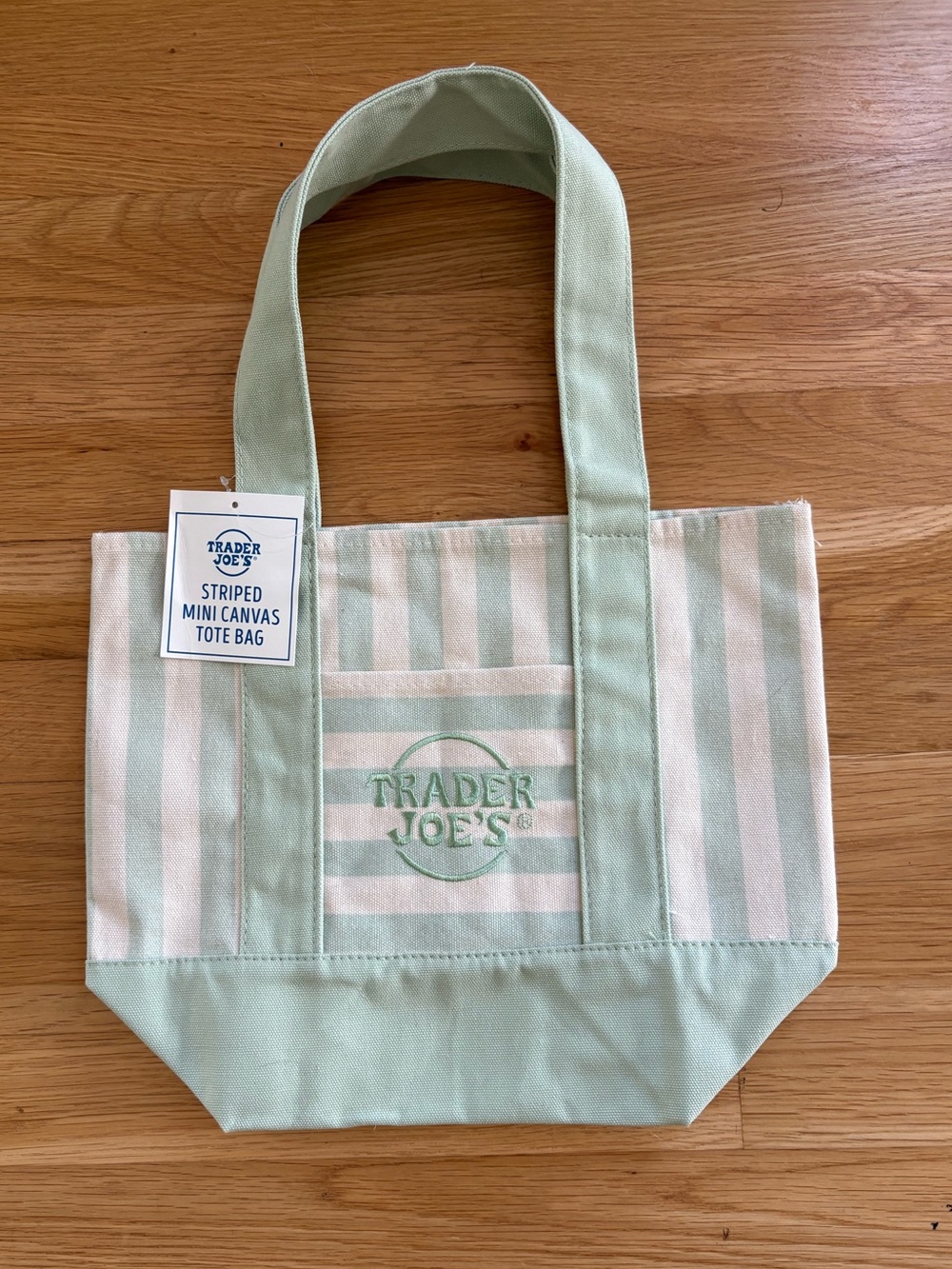 Trader Joe's Mint Stripe Canvas MiniTote